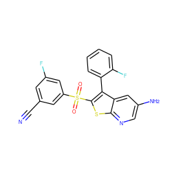 N#Cc1cc(F)cc(S(=O)(=O)c2sc3ncc(N)cc3c2-c2ccccc2F)c1 ZINC000299871703