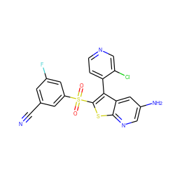 N#Cc1cc(F)cc(S(=O)(=O)c2sc3ncc(N)cc3c2-c2ccncc2Cl)c1 ZINC000299863856