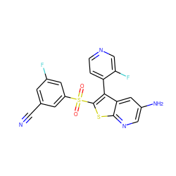 N#Cc1cc(F)cc(S(=O)(=O)c2sc3ncc(N)cc3c2-c2ccncc2F)c1 ZINC000299871643