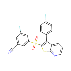 N#Cc1cc(F)cc(S(=O)(=O)c2sc3ncccc3c2-c2ccc(F)cc2)c1 ZINC000138787707