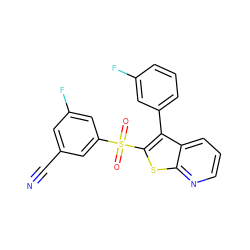 N#Cc1cc(F)cc(S(=O)(=O)c2sc3ncccc3c2-c2cccc(F)c2)c1 ZINC000138814923