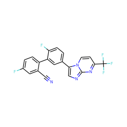 N#Cc1cc(F)ccc1-c1cc(-c2cnc3nc(C(F)(F)F)ccn23)ccc1F ZINC000013678271