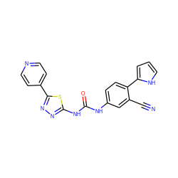 N#Cc1cc(NC(=O)Nc2nnc(-c3ccncc3)s2)ccc1-c1ccc[nH]1 ZINC000096284288