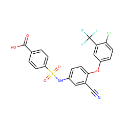 N#Cc1cc(NS(=O)(=O)c2ccc(C(=O)O)cc2)ccc1Oc1ccc(Cl)c(C(F)(F)F)c1 ZINC001772619074