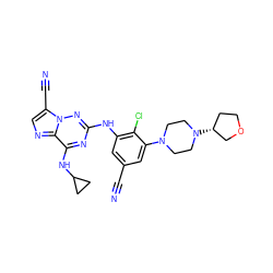 N#Cc1cc(Nc2nc(NC3CC3)c3ncc(C#N)n3n2)c(Cl)c(N2CCN([C@@H]3CCOC3)CC2)c1 ZINC000169711896