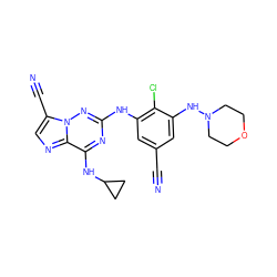 N#Cc1cc(Nc2nc(NC3CC3)c3ncc(C#N)n3n2)c(Cl)c(NN2CCOCC2)c1 ZINC000169711895