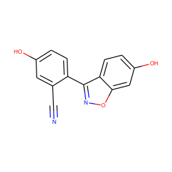 N#Cc1cc(O)ccc1-c1noc2cc(O)ccc12 ZINC000013583545