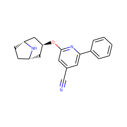 N#Cc1cc(O[C@H]2C[C@@H]3CC[C@H](C2)N3)nc(-c2ccccc2)c1 ZINC000101387220