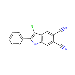 N#Cc1cc2[nH]c(-c3ccccc3)c(Cl)c2cc1C#N ZINC000253470515