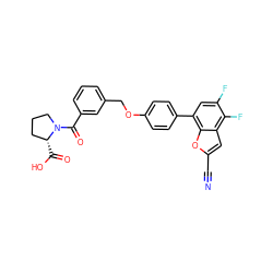 N#Cc1cc2c(F)c(F)cc(-c3ccc(OCc4cccc(C(=O)N5CCC[C@H]5C(=O)O)c4)cc3)c2o1 ZINC000224671408