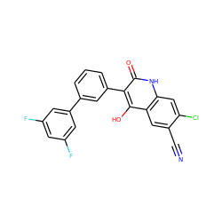 N#Cc1cc2c(O)c(-c3cccc(-c4cc(F)cc(F)c4)c3)c(=O)[nH]c2cc1Cl ZINC000036185232