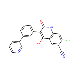 N#Cc1cc2c(O)c(-c3cccc(-c4cccnc4)c3)c(=O)[nH]c2cc1Cl ZINC000036185221