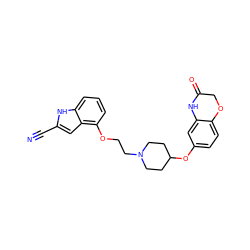 N#Cc1cc2c(OCCN3CCC(Oc4ccc5c(c4)NC(=O)CO5)CC3)cccc2[nH]1 ZINC000137016684