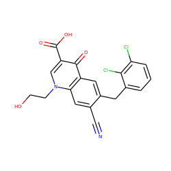 N#Cc1cc2c(cc1Cc1cccc(Cl)c1Cl)c(=O)c(C(=O)O)cn2CCO ZINC000033818011