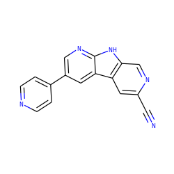 N#Cc1cc2c(cn1)[nH]c1ncc(-c3ccncc3)cc12 ZINC000473128095