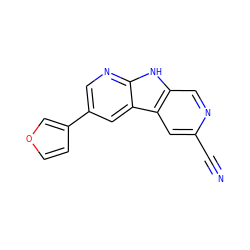 N#Cc1cc2c(cn1)[nH]c1ncc(-c3ccoc3)cc12 ZINC000473123185