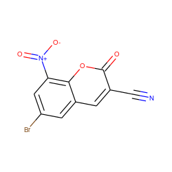 N#Cc1cc2cc(Br)cc([N+](=O)[O-])c2oc1=O ZINC000725327074