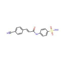 N#Cc1ccc(/C=C/C(=O)Nc2ccc(S(N)(=O)=O)cc2)cc1 ZINC000015270385