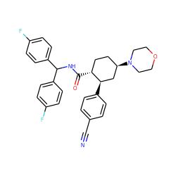 N#Cc1ccc([C@@H]2C[C@H](N3CCOCC3)CC[C@H]2C(=O)NC(c2ccc(F)cc2)c2ccc(F)cc2)cc1 ZINC000169701285