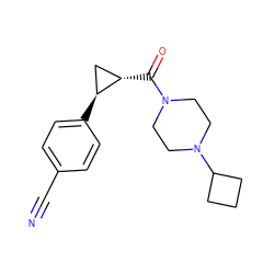 N#Cc1ccc([C@H]2C[C@@H]2C(=O)N2CCN(C3CCC3)CC2)cc1 ZINC000113831679