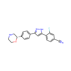 N#Cc1ccc(-c2cc(-c3ccc([C@H]4CNCCO4)cc3)n[nH]2)c(F)c1 ZINC000205116522