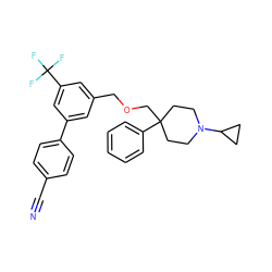 N#Cc1ccc(-c2cc(COCC3(c4ccccc4)CCN(C4CC4)CC3)cc(C(F)(F)F)c2)cc1 ZINC000201220552