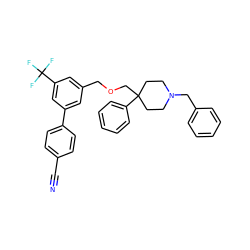 N#Cc1ccc(-c2cc(COCC3(c4ccccc4)CCN(Cc4ccccc4)CC3)cc(C(F)(F)F)c2)cc1 ZINC000201220508