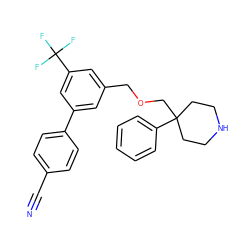 N#Cc1ccc(-c2cc(COCC3(c4ccccc4)CCNCC3)cc(C(F)(F)F)c2)cc1 ZINC000137702309