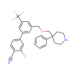 N#Cc1ccc(-c2cc(COCC3(c4ccccc4)CCNCC3)cc(C(F)(F)F)c2)cc1Cl ZINC000149348649