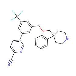 N#Cc1ccc(-c2cc(COCC3(c4ccccc4)CCNCC3)cc(C(F)(F)F)c2)cn1 ZINC000137680235