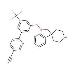 N#Cc1ccc(-c2cc(COCC3(c4ccccc4)CCNCC3)cc(C(F)(F)F)c2)nc1 ZINC000201224767