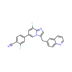 N#Cc1ccc(-c2cc(F)c3ncc(Cc4ccc5ncccc5c4)n3c2)cc1F ZINC000473119256