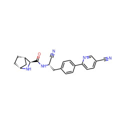 N#Cc1ccc(-c2ccc(C[C@@H](C#N)NC(=O)[C@H]3N[C@@H]4CC[C@H]3C4)cc2)nc1 ZINC000221939914