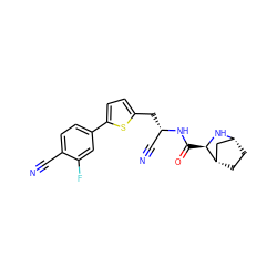 N#Cc1ccc(-c2ccc(C[C@@H](C#N)NC(=O)[C@H]3N[C@@H]4CC[C@H]3C4)s2)cc1F ZINC000169708949