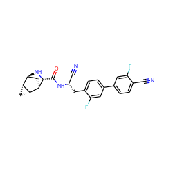 N#Cc1ccc(-c2ccc(C[C@@H](C#N)NC(=O)[C@H]3N[C@H]4C[C@@H]3[C@@H]3C[C@H]43)c(F)c2)cc1F ZINC000219318867