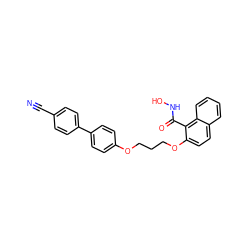 N#Cc1ccc(-c2ccc(OCCCOc3ccc4ccccc4c3C(=O)NO)cc2)cc1 ZINC000013492620