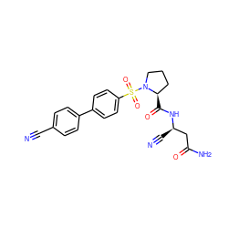 N#Cc1ccc(-c2ccc(S(=O)(=O)N3CCC[C@H]3C(=O)N[C@H](C#N)CC(N)=O)cc2)cc1 ZINC000653807591