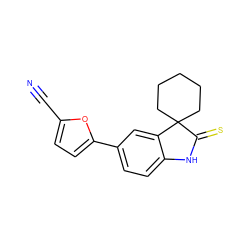 N#Cc1ccc(-c2ccc3c(c2)C2(CCCCC2)C(=S)N3)o1 ZINC000013488915