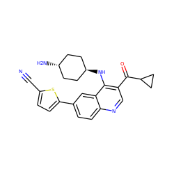 N#Cc1ccc(-c2ccc3ncc(C(=O)C4CC4)c(N[C@H]4CC[C@H](N)CC4)c3c2)s1 ZINC000473194864