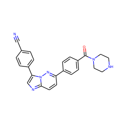 N#Cc1ccc(-c2cnc3ccc(-c4ccc(C(=O)N5CCNCC5)cc4)nn23)cc1 ZINC000219099640