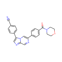 N#Cc1ccc(-c2cnc3cnc(-c4ccc(C(=O)N5CCOCC5)cc4)cn23)cc1 ZINC000205309263