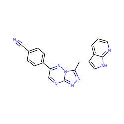 N#Cc1ccc(-c2cnc3nnc(Cc4c[nH]c5ncccc45)n3n2)cc1 ZINC000095554920