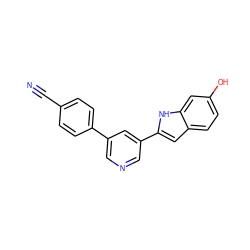 N#Cc1ccc(-c2cncc(-c3cc4ccc(O)cc4[nH]3)c2)cc1 ZINC000073139458