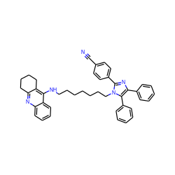 N#Cc1ccc(-c2nc(-c3ccccc3)c(-c3ccccc3)n2CCCCCCCNc2c3c(nc4ccccc24)CCCC3)cc1 ZINC000095591643