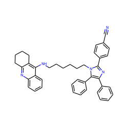 N#Cc1ccc(-c2nc(-c3ccccc3)c(-c3ccccc3)n2CCCCCCNc2c3c(nc4ccccc24)CCCC3)cc1 ZINC000095590739