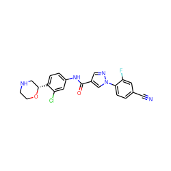 N#Cc1ccc(-n2cc(C(=O)Nc3ccc([C@H]4CNCCO4)c(Cl)c3)cn2)c(F)c1 ZINC000149951694