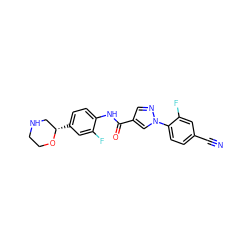 N#Cc1ccc(-n2cc(C(=O)Nc3ccc([C@H]4CNCCO4)cc3F)cn2)c(F)c1 ZINC000149915826