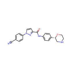 N#Cc1ccc(-n2ccc(C(=O)Nc3ccc([C@H]4CNCCO4)cc3)n2)cc1 ZINC000150266280