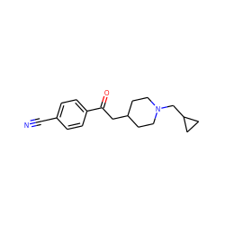 N#Cc1ccc(C(=O)CC2CCN(CC3CC3)CC2)cc1 ZINC000000005428