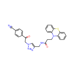 N#Cc1ccc(C(=O)Cn2cc(CNC(=O)CCN3c4ccccc4Sc4ccccc43)nn2)cc1 ZINC000084652951